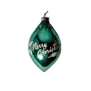 Vintage Ornament Shiny Brite Tree Ornament, MCM Christmas Ball Merry Christmas I